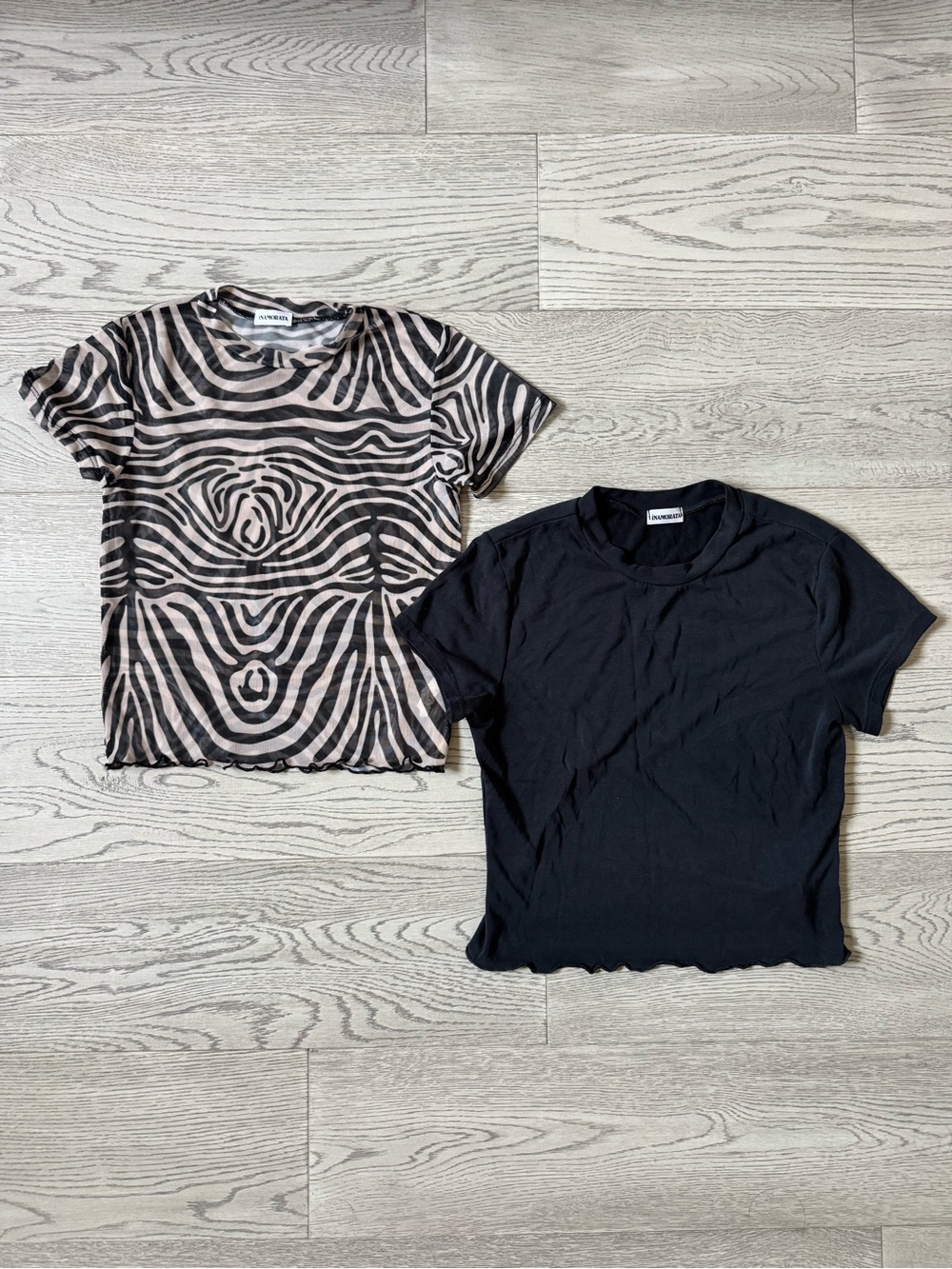 iNAMORATA Zebra-Print Mesh Tee and Black Short Sleeve Top